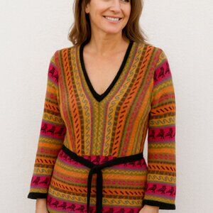 Cynthia Rowley long sleeve print boho v-neck cotton pullover sweater Large